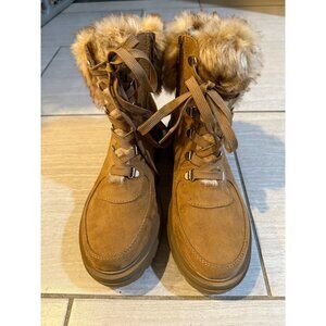Womens Tan Faux Fur Lined Suede Hiking Boots Size 6.5